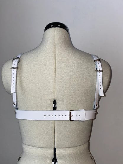 White Leather Cage Harness Bra
